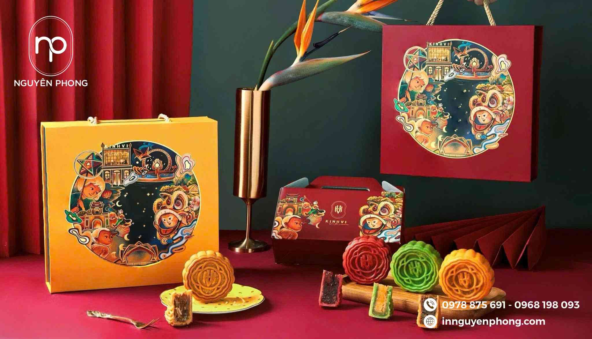 mẫu hộp bánh trung thu màu vàng 6 bánh